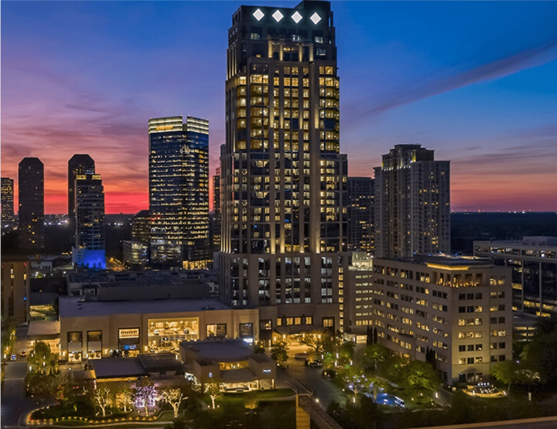 Nighttime view of the Post Oak Hotel